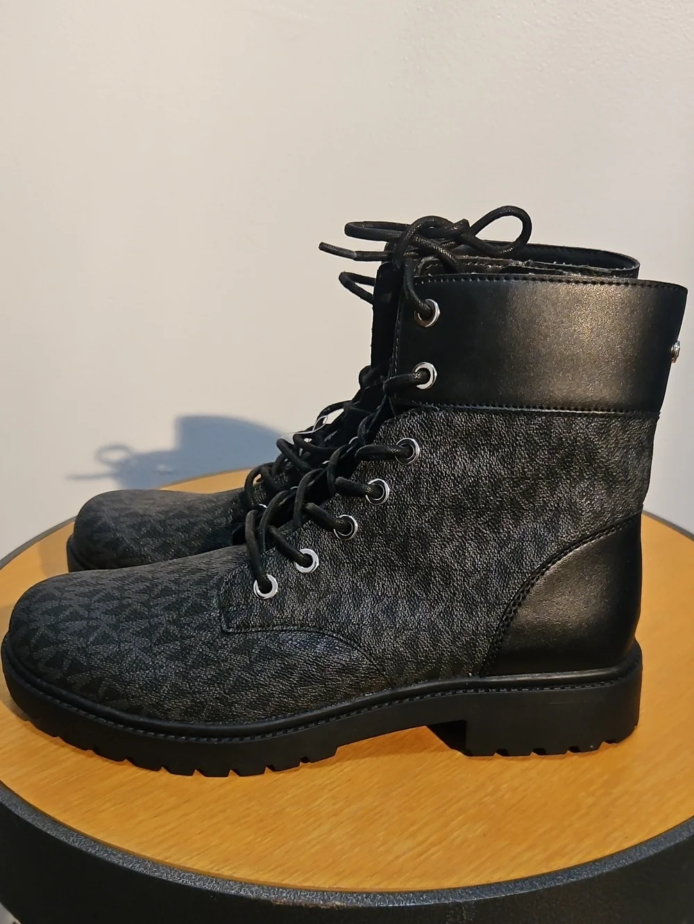 Womens Black Patterned Lace-Up Ankle Boots Michael Kors